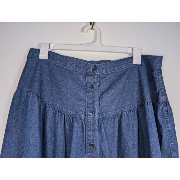 Vintage 90s Diamond L western Skirt Size 24 Denim Prairie Cowgirl Boho Flowy USA - Picture 2 of 5